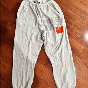Free City Light Gray Sweatpants with Orange Logo